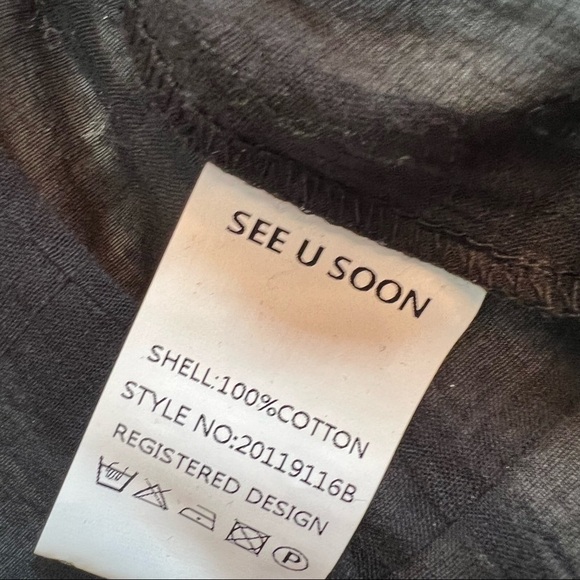 𝅺NWT Anthropologie See U Soon Button Up Windowpane Semi-Sheer Black Blous… - Picture 9 of 11